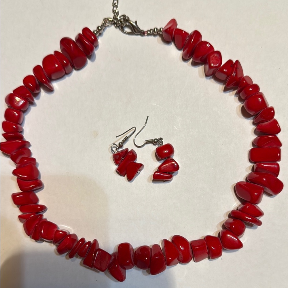 Elegant Red stone Necklace and Earring Set
